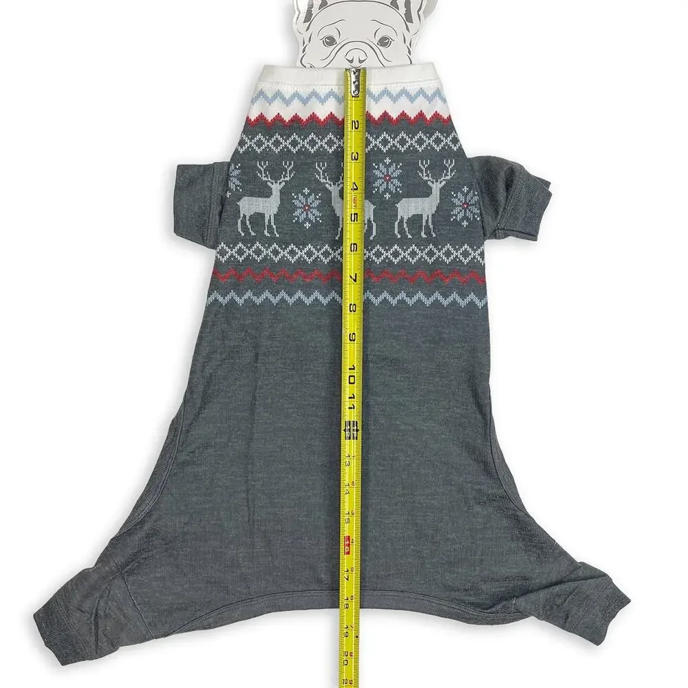 P.J. Salvage Fair Isle Dog Pajamas Sz L New $32 Gray Knit Holiday PJs Onesie